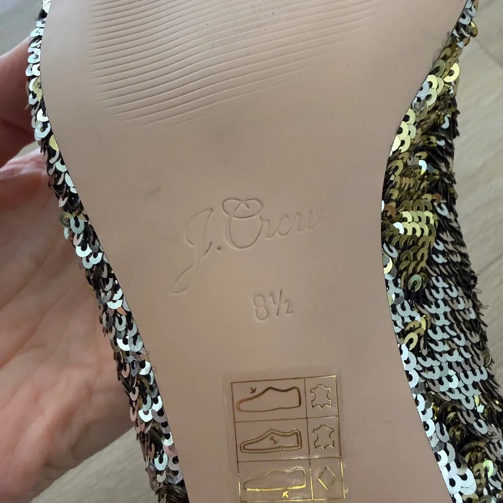 J.Crew Sequin Ankle Strap Pumps Gold Silver Block Heel 8.5 H2647